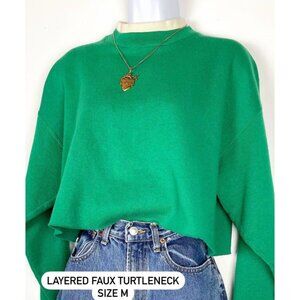 Vintage Layered Faux Turtleneck Cropped Sweater Size Medium